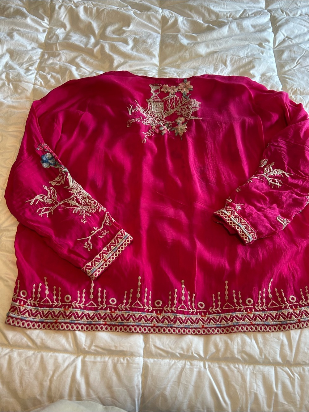 Johnny Was Hot Pink Floral Embroidered Peasant Tunic - Picture 3 of 3